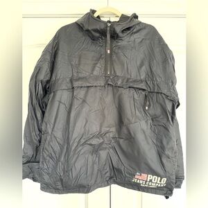 Polo Ralph Lauren Nylon Jacket Navy Blue Hooded Pullover Anorak Windbrea…